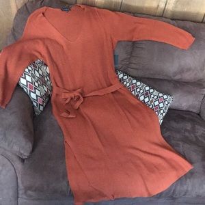 Eloquii Waist Tie Sweater Dress- Burnt Orange